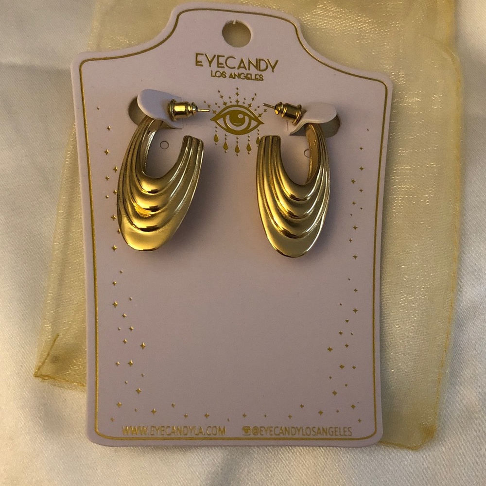 eye candy Polished Gold Tone Layered Elongated Oval Hoop Drop Earrings NWT